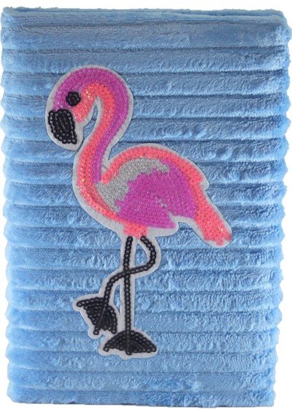 Peluş Pullu Mavi Flamingo Defter