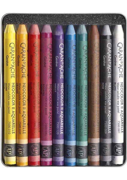 Caran d'Ache Neocolor 10 Renk Water Soluble Wax Pastel Boya