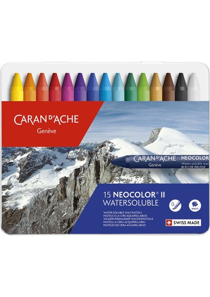 Caran d'Ache Neocolor 15 Renk Water Soluble Wax Pastel Boya