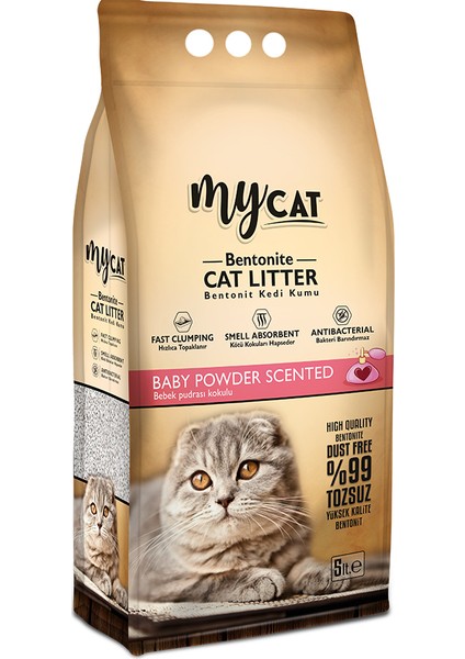 Mycat Bebek Pudrası Kokulu Topaklaşan Bentonit Kedi Kumu 10LT