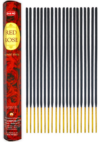 Hem Kırmızı Gül Kokulu 20 Çubuk Tütsü - Red Rose Incense Sticks