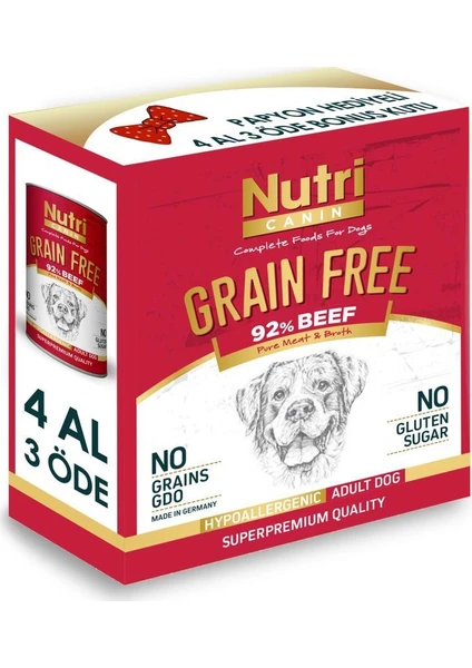 Nutri Canin %92 Biftekli Tahılsız Köpek Konservesi 4 x 400 gr