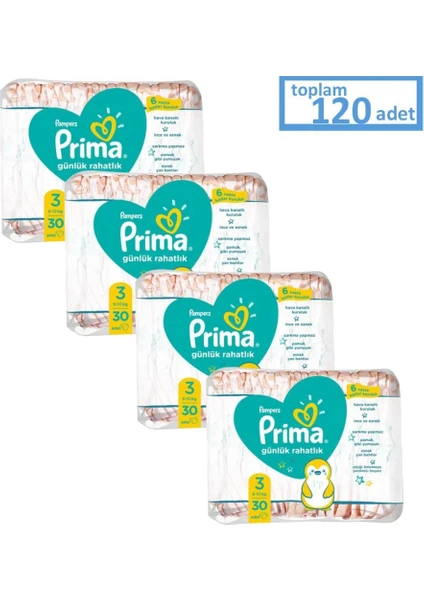 Pampers Günlük Rahatlık 3 Beden 30'lu x 4 Paket