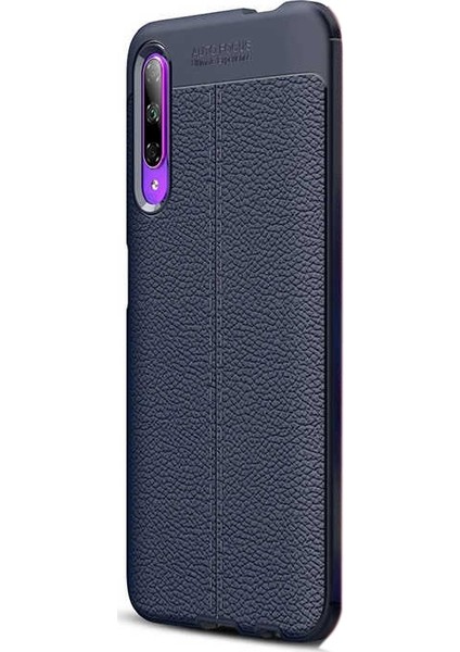 Huawei P Smart Pro 2019 Kılıf Niss Silikon Deri Görünümlü Lacivert