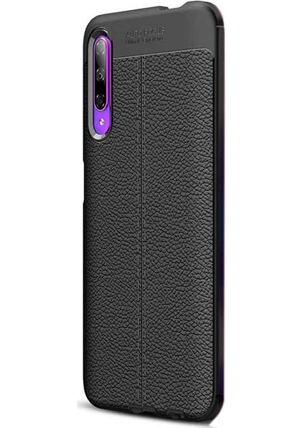 Huawei P Smart Pro 2019 Kılıf Niss Silikon Deri Görünümlü Siyah