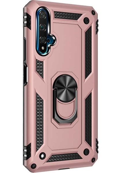 Huawei Nova 5T Kılıf Vega Standlı Yüzüklü Mıknatıslı Silikon Bronz