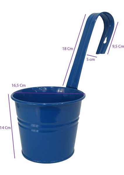 Askılı Ferforje Renkli Saksı Duvar Saksısı Küpeşte Saksı Mavi fiyatları