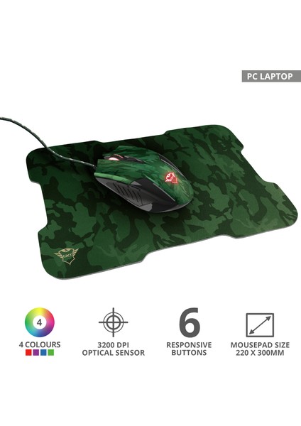 GXT 781 Rixa Camo Oyuncu Mouse + Mouse Pad