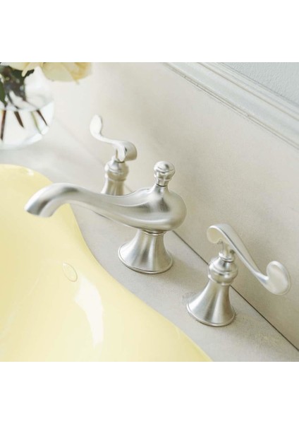 Revival Scroll Handle 3 Delikli Lavabo Bataryası Brushed Nikel