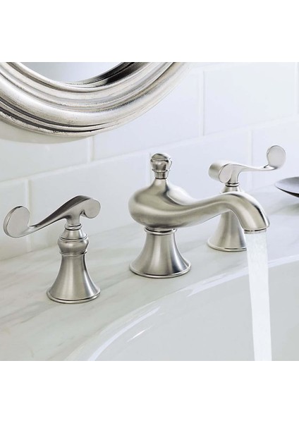 Revival Scroll Handle 3 Delikli Lavabo Bataryası Polished Krom