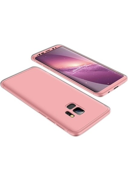 Galaxy A8 Plus 218 Kılıf Zore 36 Tam Koruma 3 Parça Ays Kapak Rose Gold