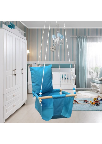 Ahşap Yastıklı Bebek Tavan Salıncağı - Mavi