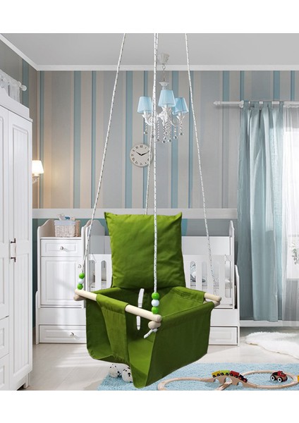 Ahşap Yastıklı Bebek Tavan Salıncağı - Yeşil