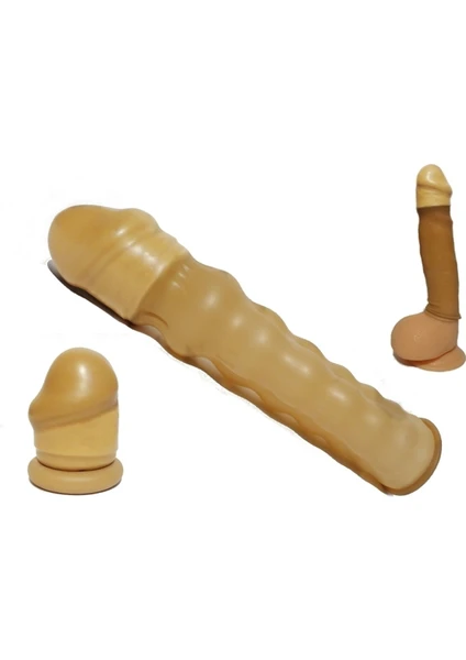 4 cm Dolgulu Uzatmalı Penis Kılıfı Şeftali Aromalı Kayganlaştırıcı