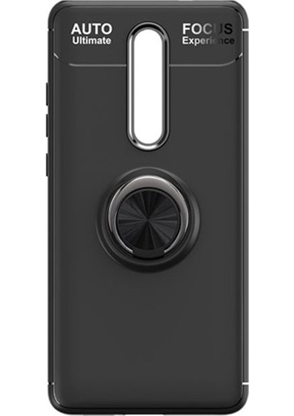 Xiaomi Mi 9T Focus Serisi Yüzük Standlı Silikon Kılıf - Siyah