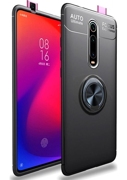 Xiaomi Mi 9T Focus Serisi Yüzük Standlı Silikon Kılıf - Siyah fiyatları