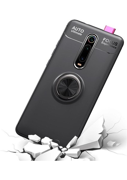 Xiaomi Mi 9T Focus Serisi Yüzük Standlı Silikon Kılıf - Siyah indirimleri