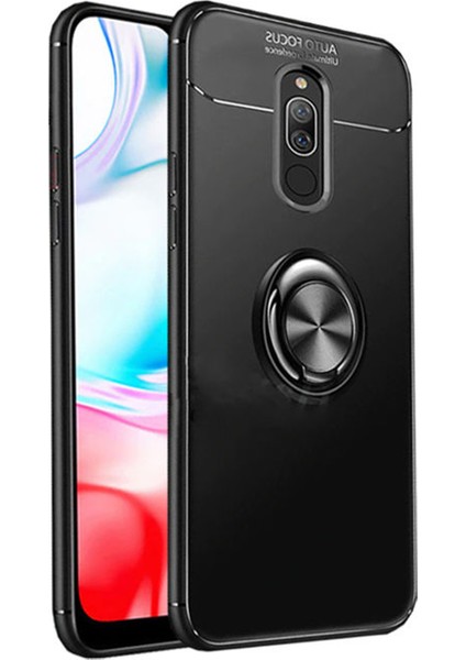 Xiaomi Redmi 8 Focus Serisi Yüzük Standlı Silikon Kılıf - Siyah