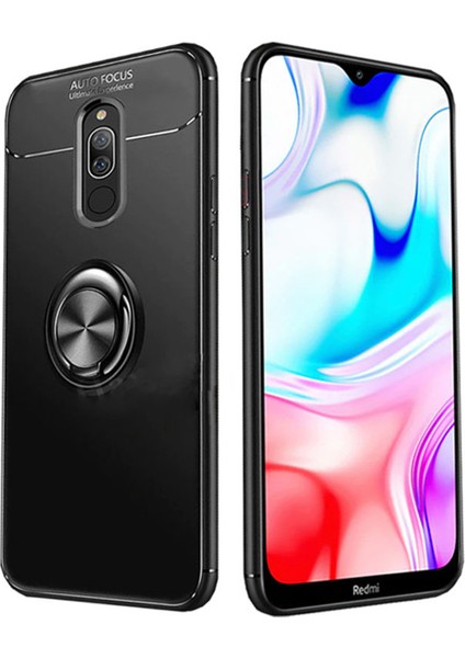 Xiaomi Redmi 8 Focus Serisi Yüzük Standlı Silikon Kılıf - Siyah