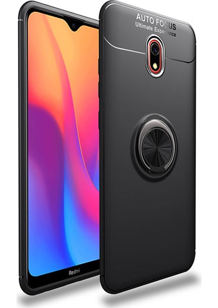 Xiaomi Redmi 8A Focus Serisi Yüzük Standlı Silikon Kılıf - Siyah