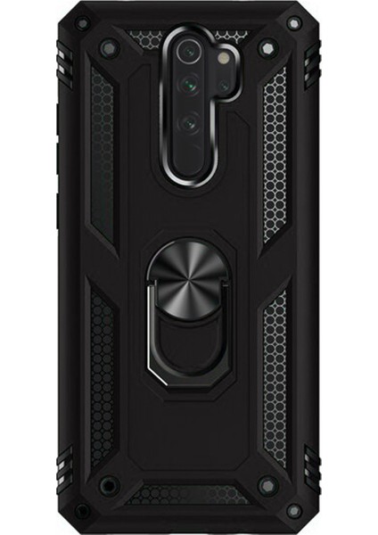 Xiaomi Redmi Note 8 Pro Anka Serisi Yüzük Standlı Armor Kılıf - Siyah