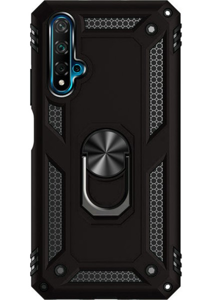 Huawei Honor 20 Anka Serisi Yüzük Standlı Armor Kılıf - Siyah