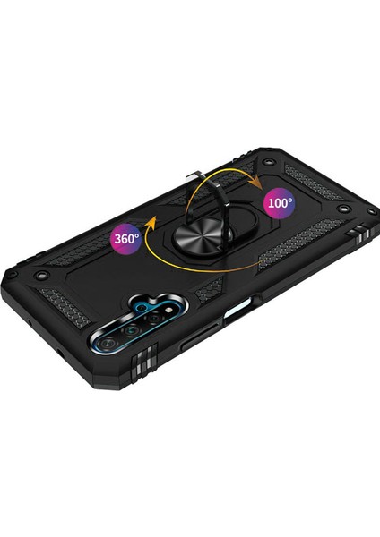 Huawei Honor 20 Anka Serisi Yüzük Standlı Armor Kılıf - Siyah modelleri