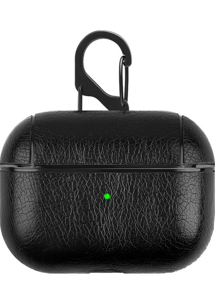 Airpods Pro Kulaklık ve Şarj Ünitesi Deri Kılıf - Siyah