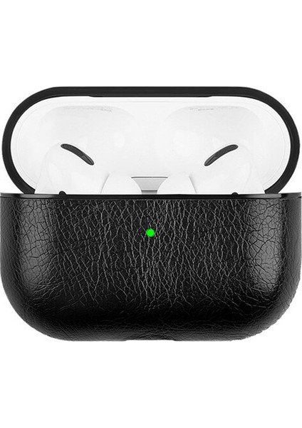 Airpods Pro Kulaklık ve Şarj Ünitesi Deri Kılıf - Siyah