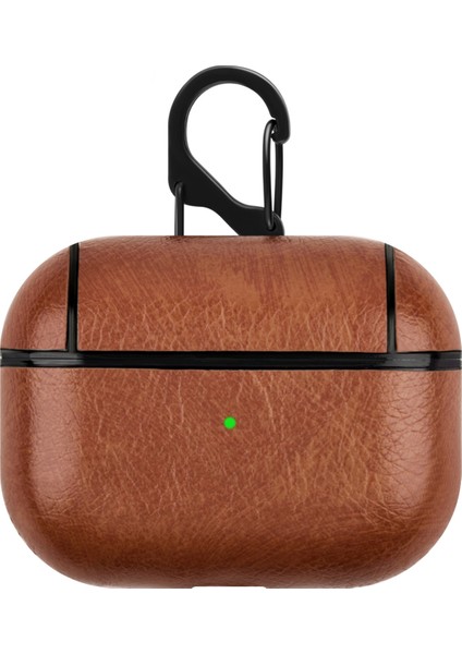 Airpods Pro Kulaklık ve Şarj Ünitesi Deri Kılıf - Kahverengi