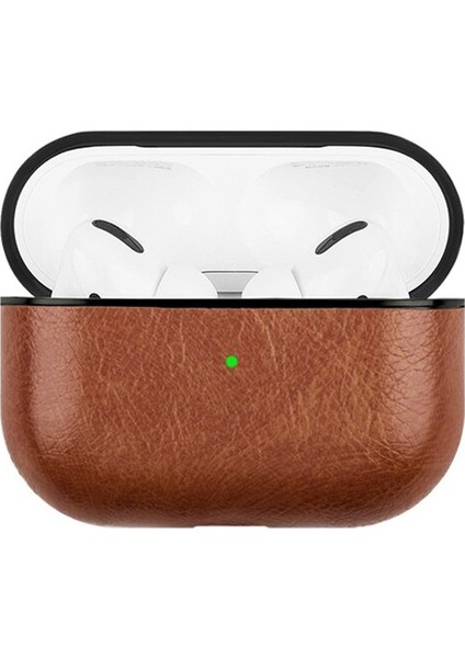 Airpods Pro Kulaklık ve Şarj Ünitesi Deri Kılıf - Kahverengi