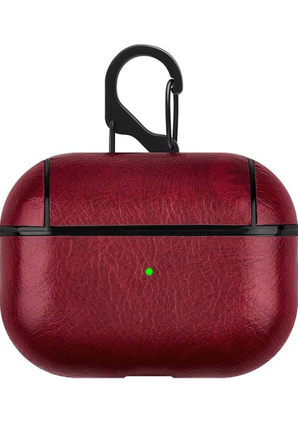 Airpods Pro Kulaklık ve Şarj Ünitesi Deri Kılıf - Bordo