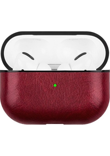 Airpods Pro Kulaklık ve Şarj Ünitesi Deri Kılıf - Bordo