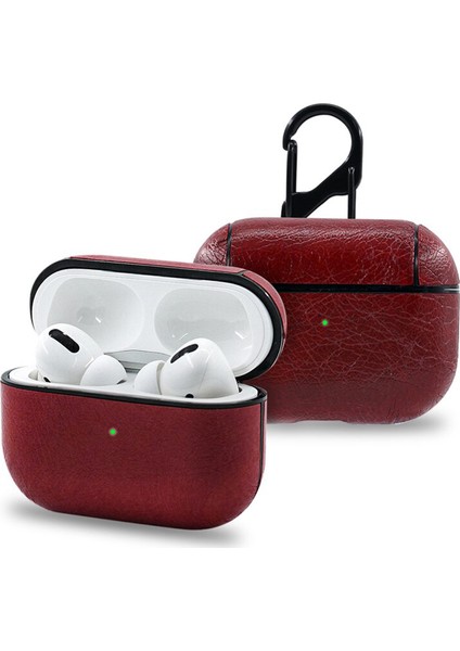 Airpods Pro Kulaklık ve Şarj Ünitesi Deri Kılıf - Bordo