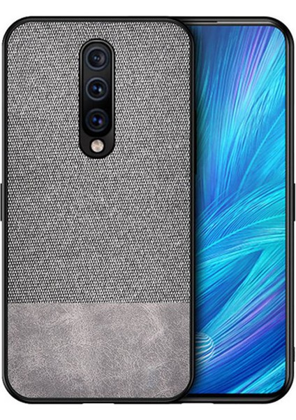 Xiaomi Mi 9T Fabrik Serisi Kumaş ve Deri Desen Kılıf - Gri