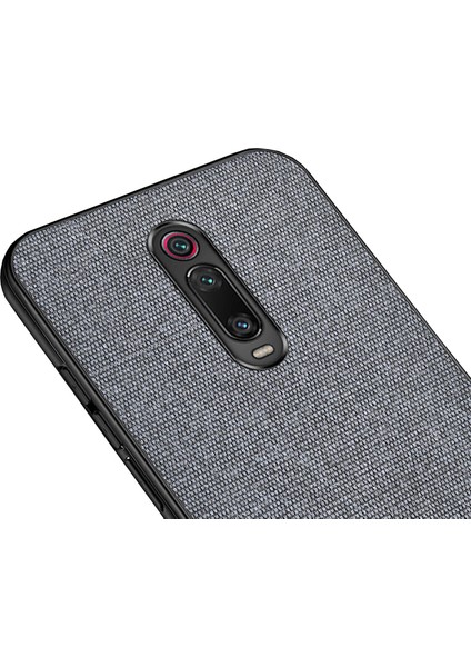 Xiaomi Mi 9T Fabrik Serisi Kumaş ve Deri Desen Kılıf - Gri
