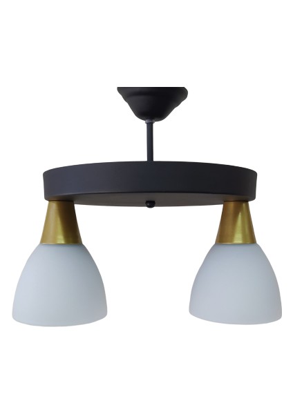 modern,vintage,rustik 2xe27 siyah metal gövde opal camlı sarkıt avize çap:30cm