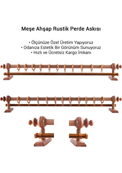 Meşe Ahşap Rustik Perde Askısı - Raylı Rustik Borusu 100 cm