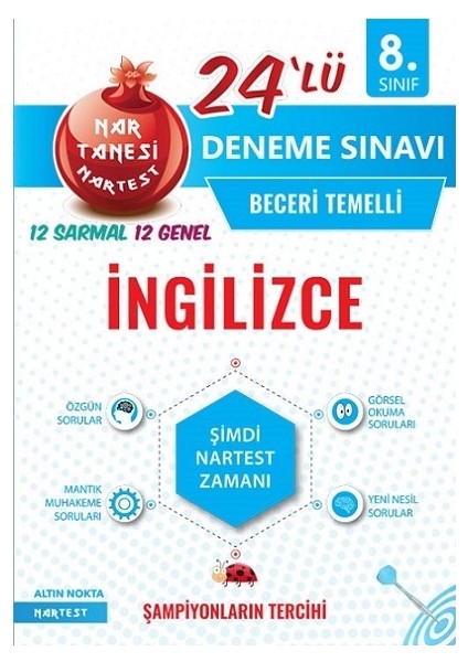 Nartest Yayınevi 8. Sınıf Nar Tanesi İngilizce 24 Deneme Sınavı - 2020