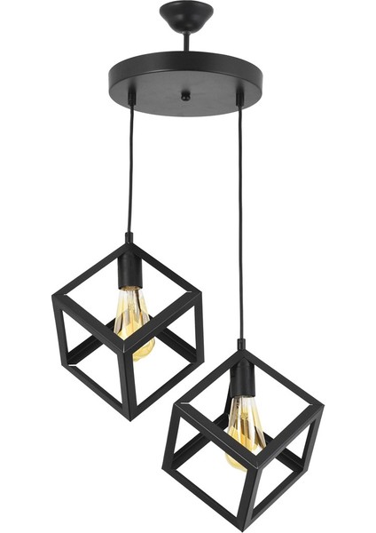 Rustik Retro Model Geometrik Sarkıt Metal Küp Avize