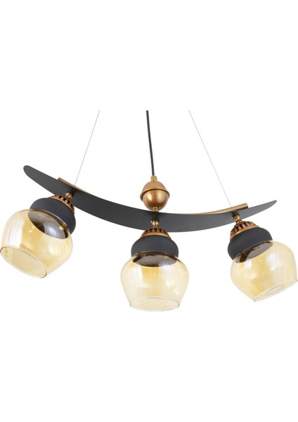 Üçlü Modern Tarz Kayık Model Metal Camlı Sarkıt Avize