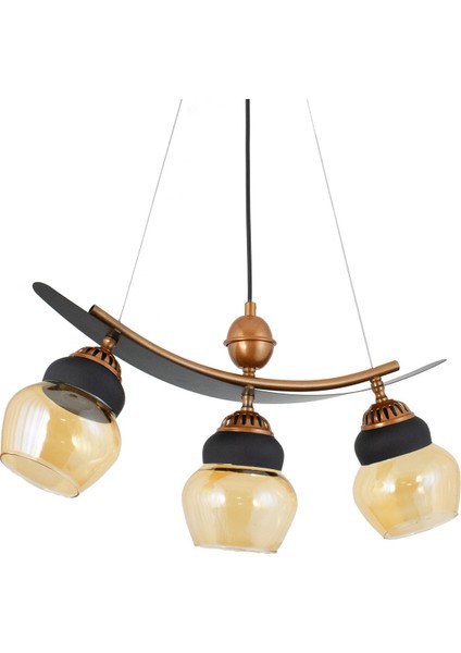 Üçlü Modern Tarz Kayık Model Metal Camlı Sarkıt Avize