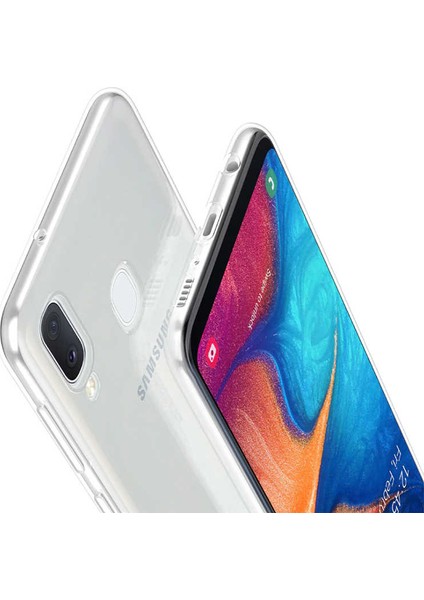 Samsung Galaxy A20E Kılıf A+ Şeffaf Lüx Süper Yumuşak 0.3mm Ince Slim Silikon + Cam Ekran Koruyucu Şeffaf