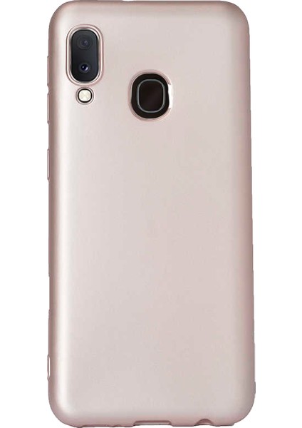 Samsung Galaxy A20E Kılıf Klasik Mat Renkli Yumuşak Premier Silikon + Cam Ekran Koruyucu Rose Gold