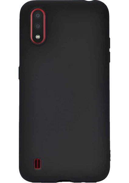 Case 4U Galaxy A01 Kılıf Klasik Mat Renkli Yumuşak Premier Silikon + Cam Ekran Koruyucu Siyah