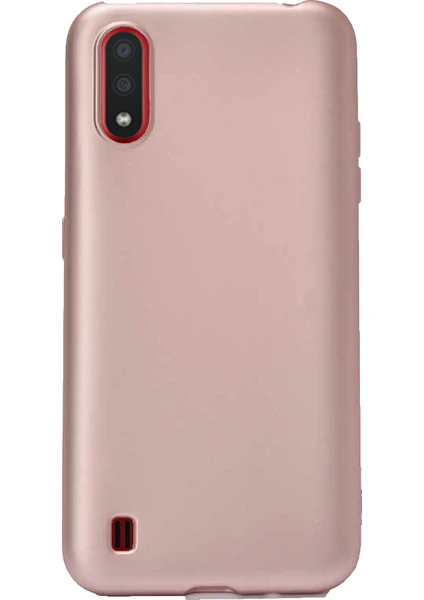 Case 4U Samsung Galaxy A01 Kılıf Klasik Mat Renkli Yumuşak Premier Silikon + Cam Ekran Koruyucu Rose Gold