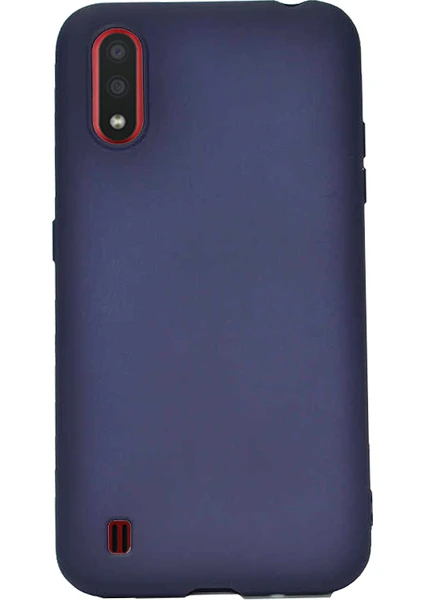 Case 4U Samsung Galaxy A01 Kılıf Klasik Mat Renkli Yumuşak Premier Silikon + Cam Ekran Koruyucu Lacivert