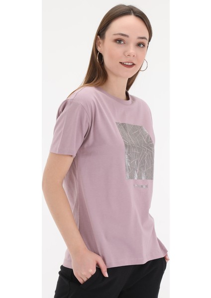 Calvina S/S Tee Yuvarlak Yaka Kısa Kollu Baskılı Mor Kadın Tişört