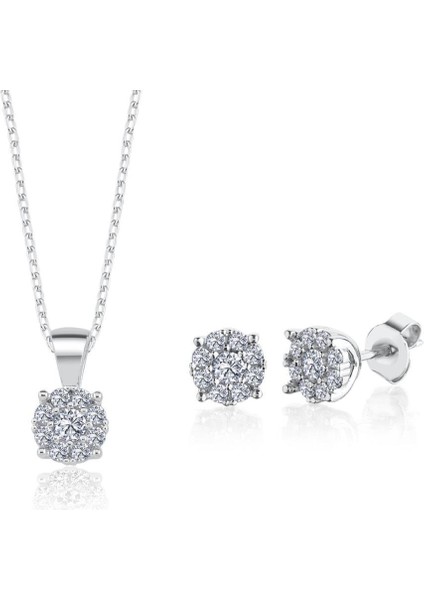 1.50 Karat Effective Diamond Koronet Ikili Tektaş Gümüş Set