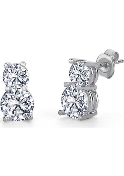 Çift Taş Gümüş Küpe